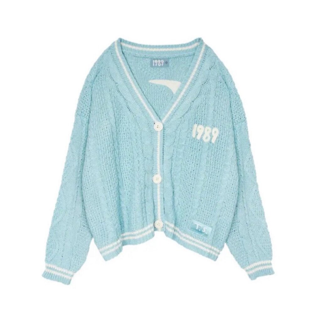 Taylor Swift 1989 Cardigan Blue Knit Sweater Seagull Print XS/SM
